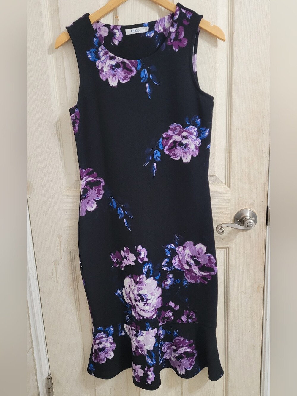Ricki's Black Midi Dress with Purple Floral Print
